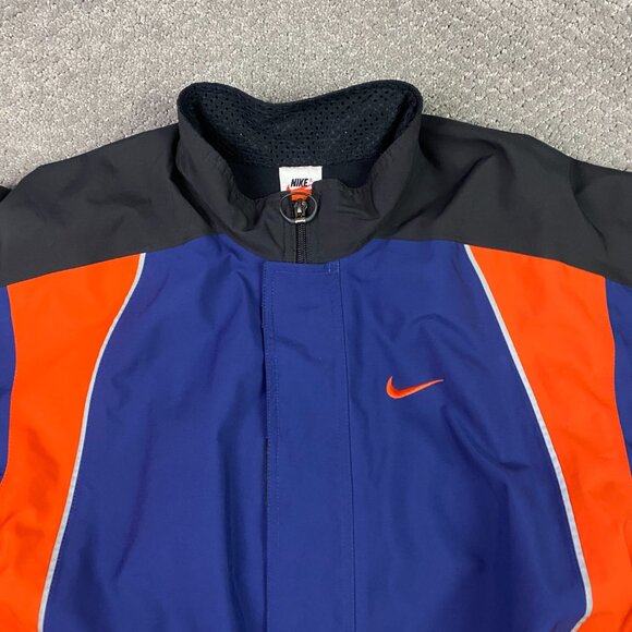 Vintage 90s Nike Storm Fit Running Jacket Mens Medium Weather Blue Orange Vented - Picture 2 of 15